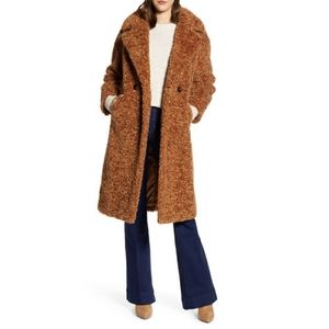 Halogen Double Breasted Faux Fur Teddy Brown Coat